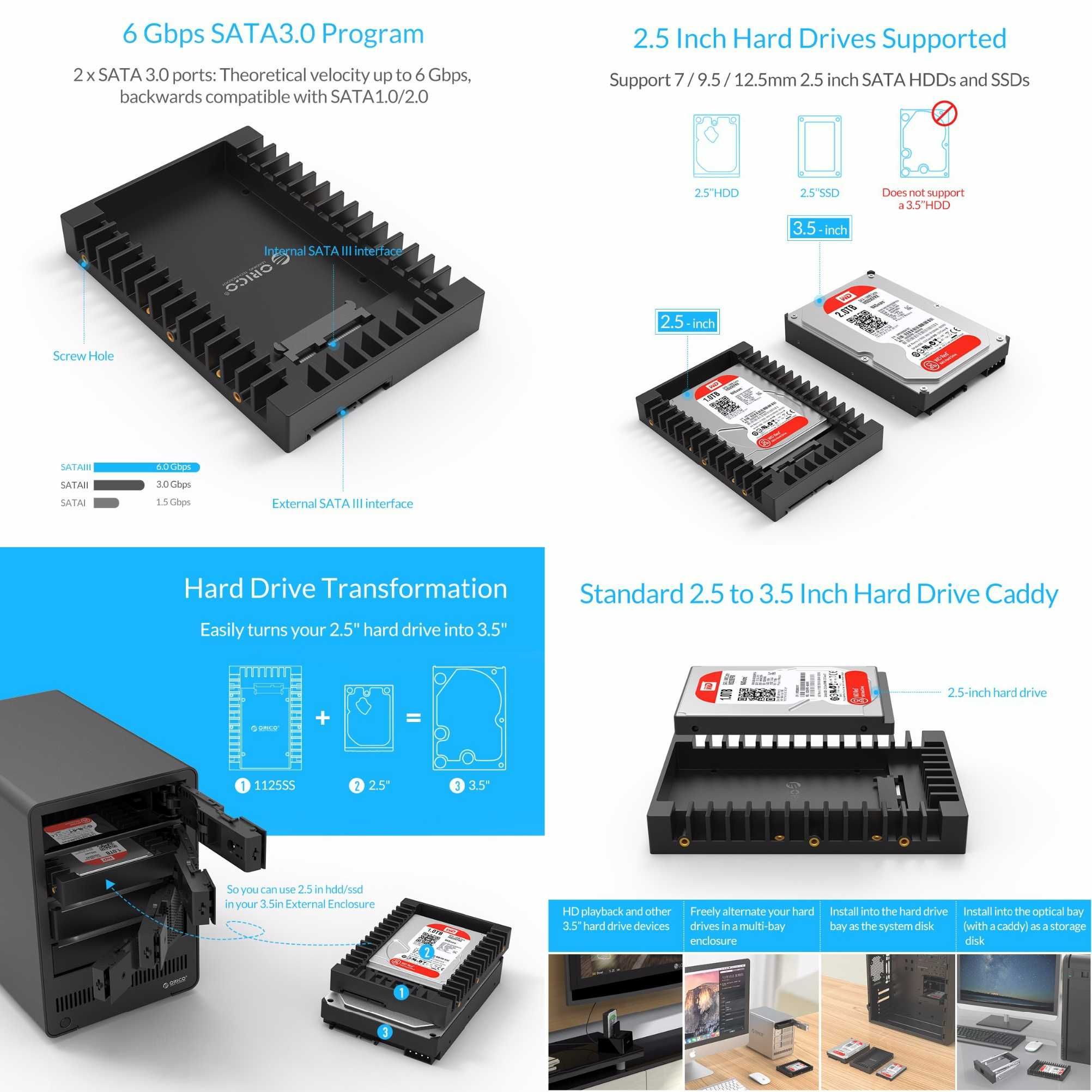 Фрейм переходник на 1 - 6 дисков 2,5" и 3,5" HDD SSD U.2/SAS/SATA