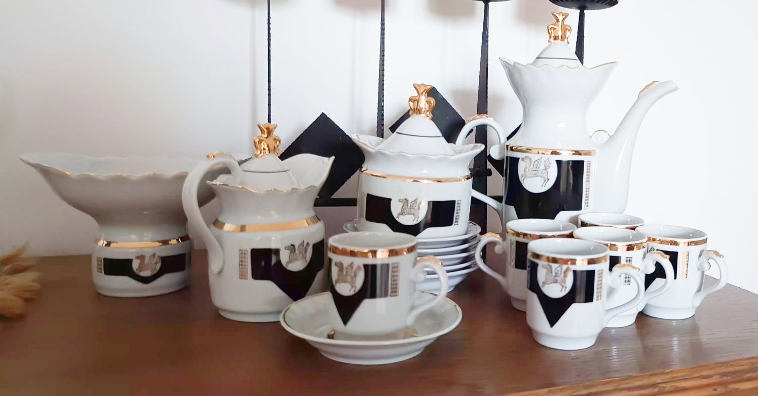 Zestaw serwis  porcelana Połonne unikat pegaz kawowy