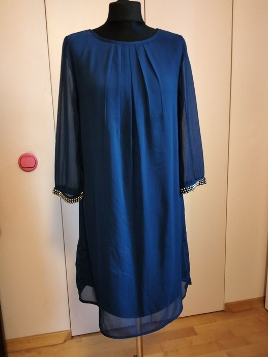 Kobaltowa elegancka szyfonowa sukienka rozmiar 40
