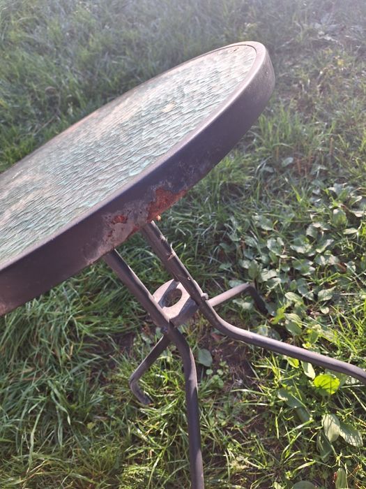 Stolik tarasowy ogrodowy blat szklany.