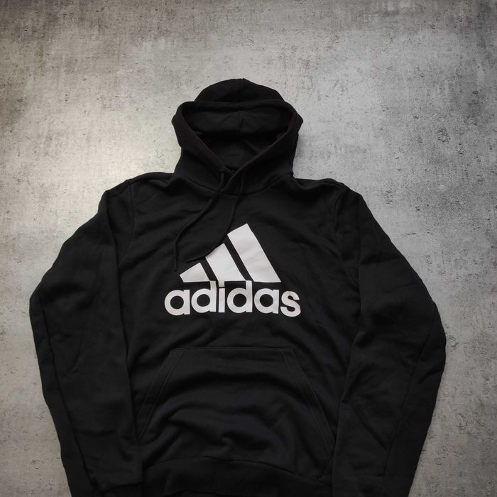 MĘSKA Czarna Bluza z Kapturem Klasyka duże Logo Adidas Nadruk Hoodie