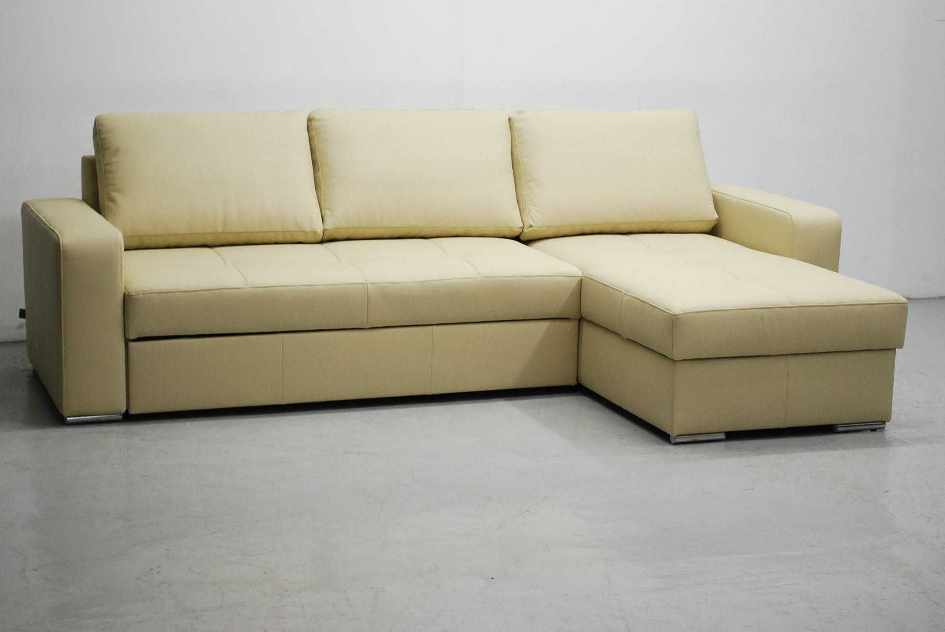FLO skóra naturalna narożnik funkcja spania pojemnk 1100 beż sofa kana