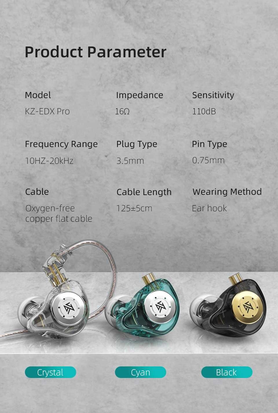 KZ EDX Pro. Słuchawki IEM w kolorze Crystal