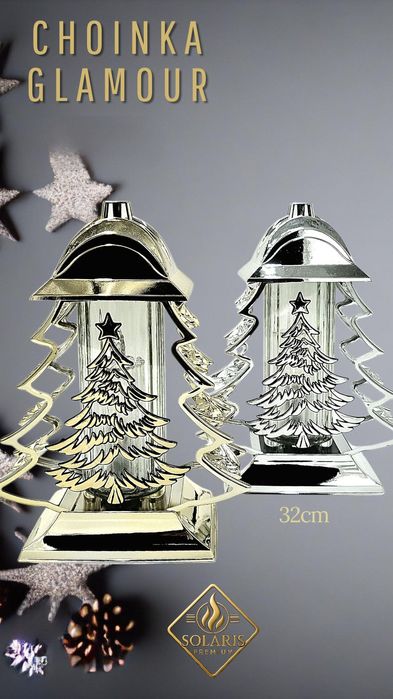 Znicz Choinka Glamour 32 cm srebny