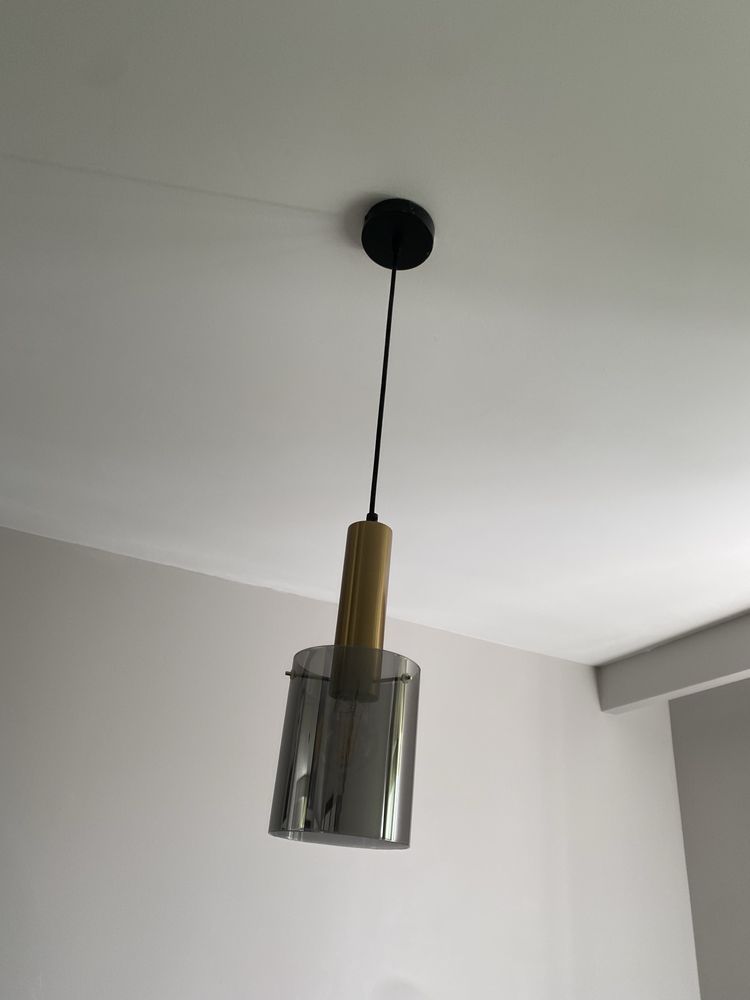 Komplet Zestaw lamp modne dymione szklo złote sprawne nowoczesne loft