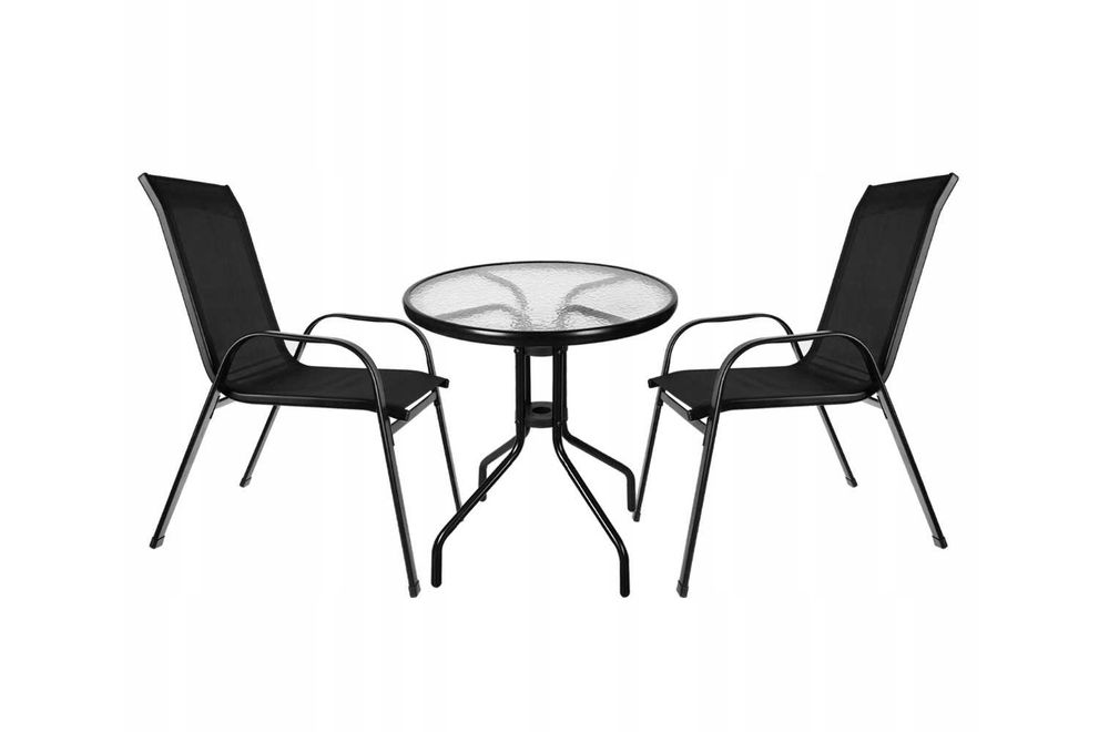 Krzesło Stół Meble Ogrodowe Balkon, Zestaw 2 Krzesła i Stół ELEGANCKIE