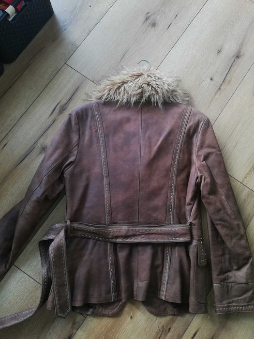 Kurtka skórzana ocieplana damska, brązowa, M 40-42, C&A