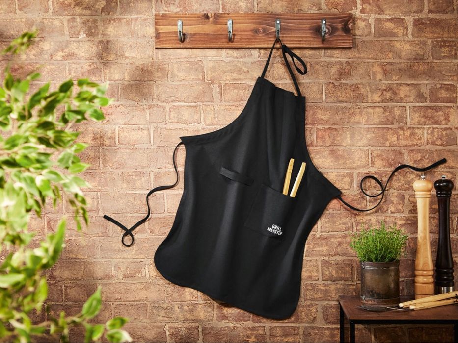 Fartuch do grilla z kieszonką bawełniany czarny, nowy