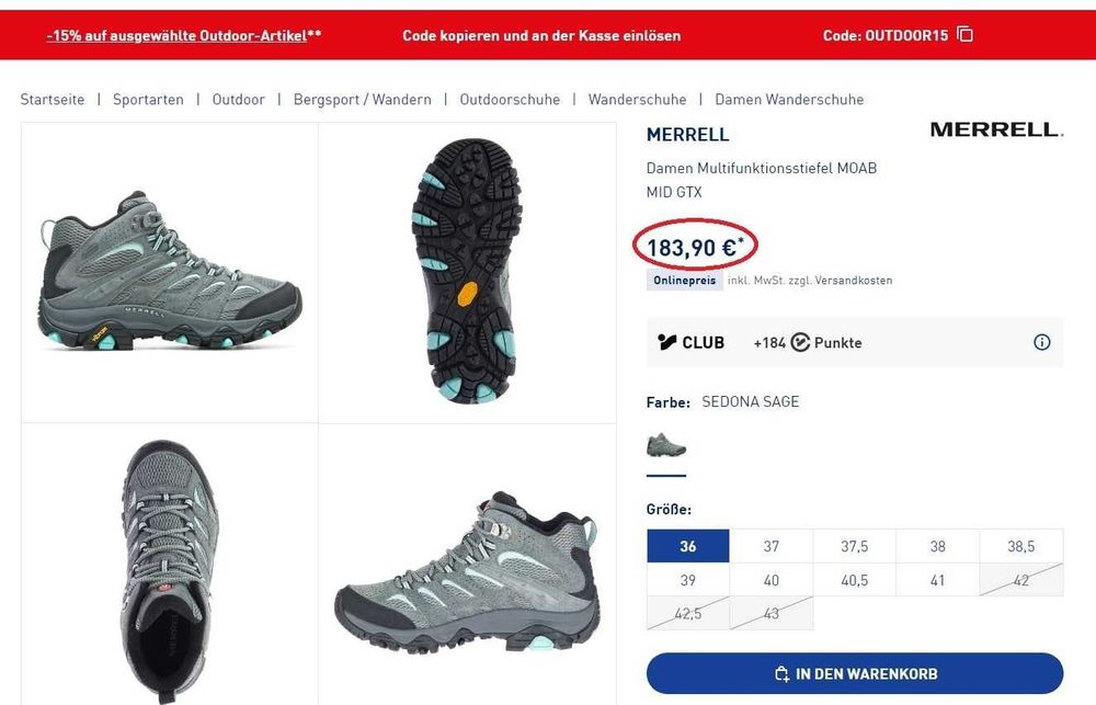 Черевики трекінгові Merrell Moab Mid Gore-Tex XCR [37,5]