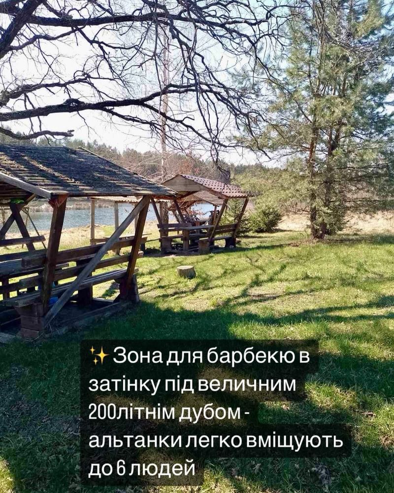 Відпочинок від тривог на березі озера: будиночки, альтанки, риболовля