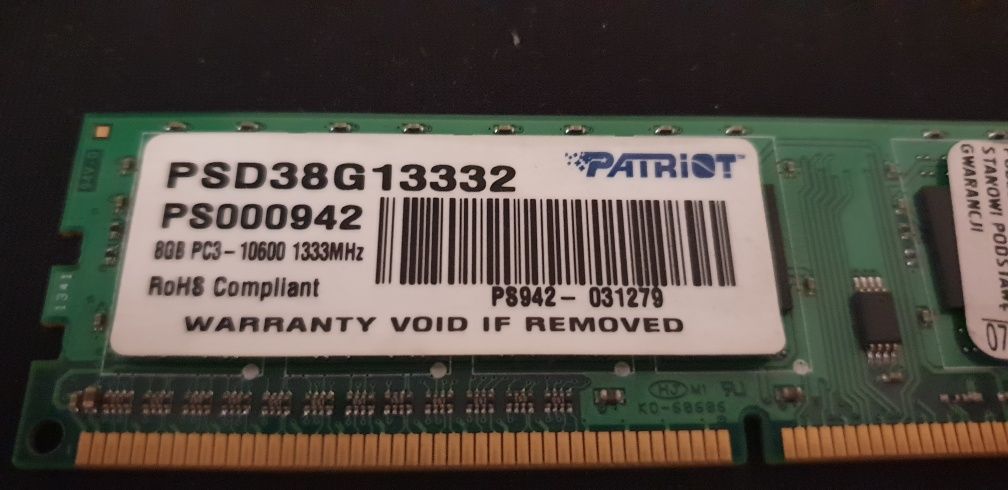 Kość ram ddr3 1x8gb patriot