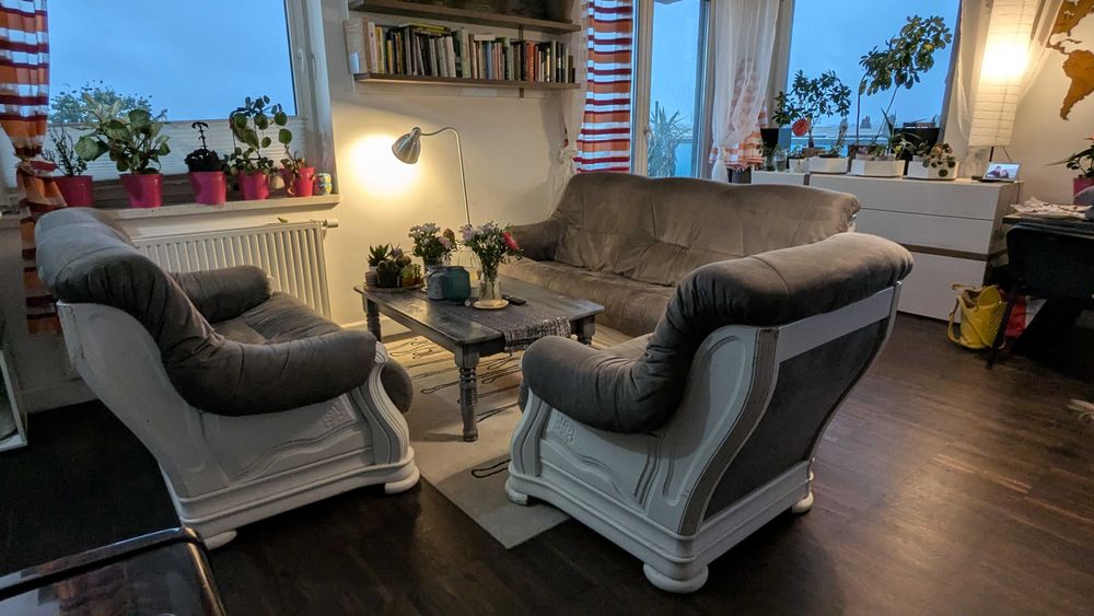 Komplet meble wypoczynkowe (sofa 3-os, sofa 2-s, fotel)