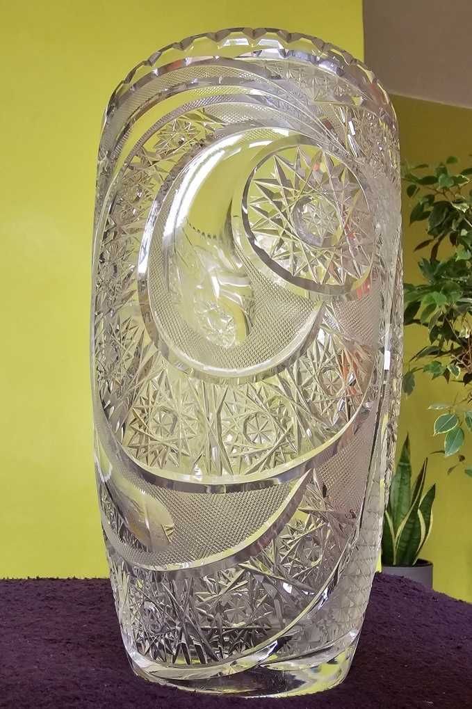 Piękny masywny wazon kryształ z PRL