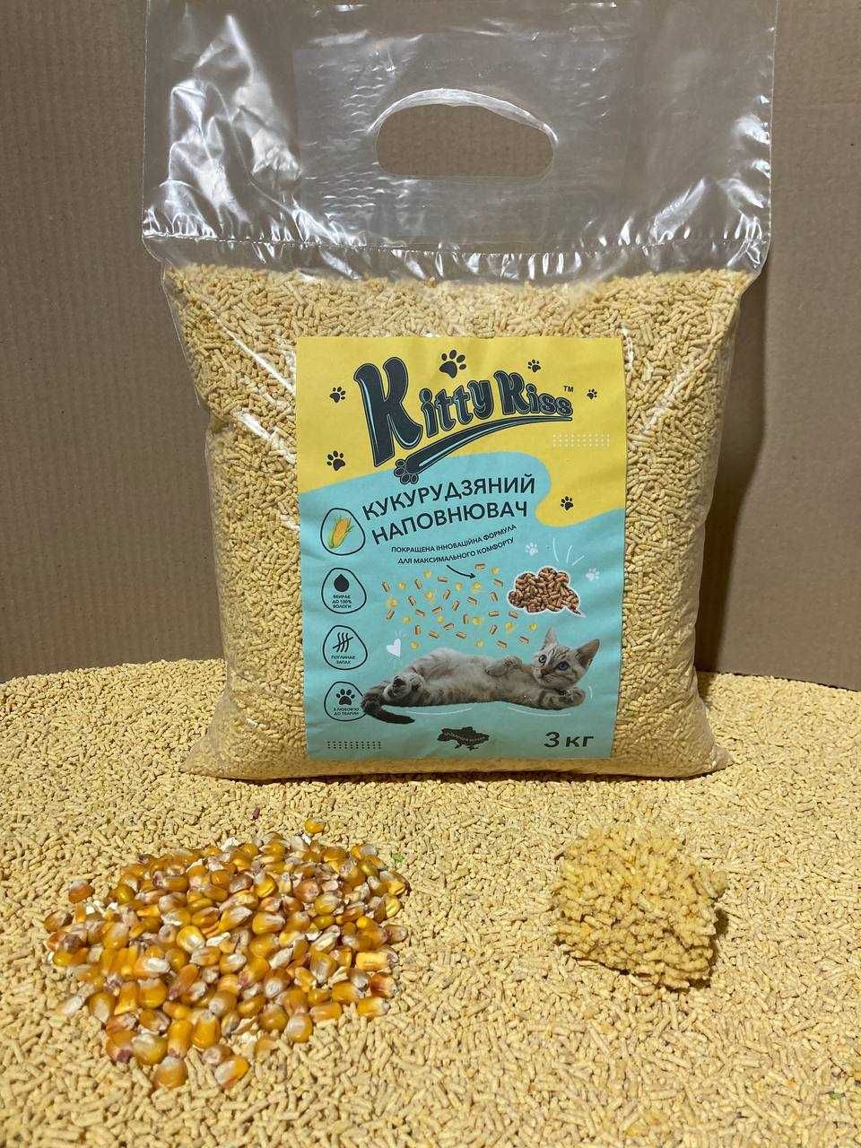 Кукурудзяний наповнювач для котів комкуючий наполнитель 3 кг