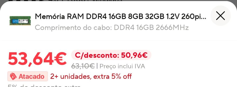 Memória ram DDR4 16GB 2666MHz