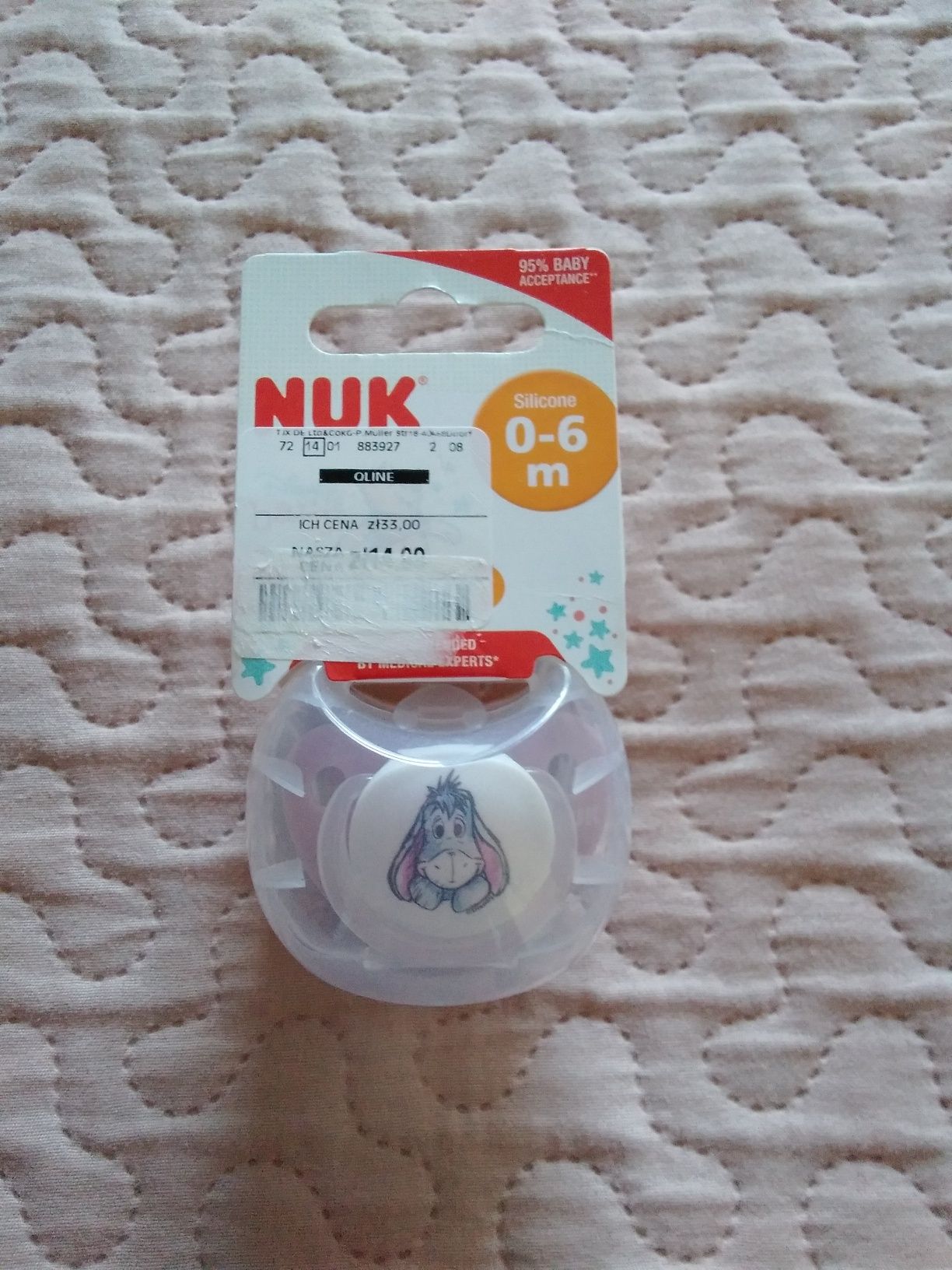 Silikonowy smoczek dla dziewczynki, marki NUK, od 0-6 miesięcy