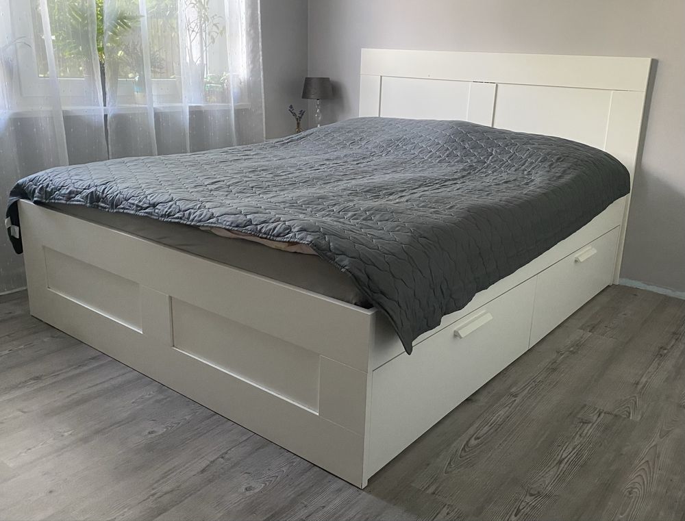 IKEA BRIMNES duze łóżko z szufladami, zagłówek materac  160x200