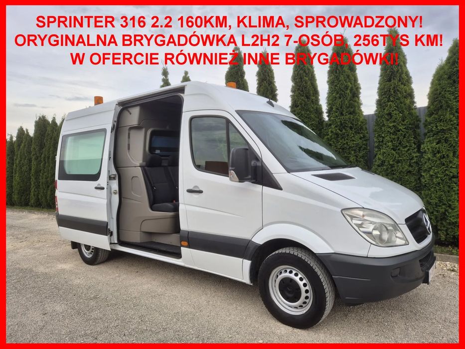 Mercedes-Benz Sprinter 316CDI 160KM Dubel kabina  Brygadówka Doka 6-osób L2H2, Klima, Sprowadzony!