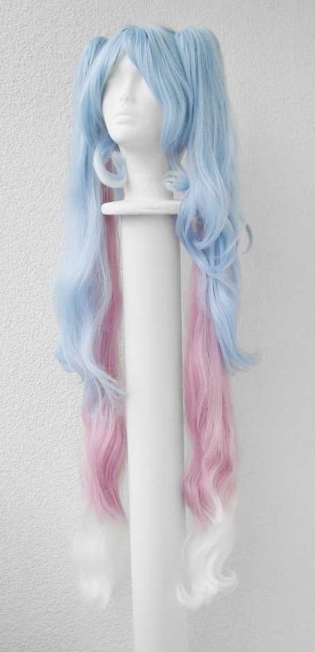 Hatsune Miku Snow cosplay wig długa błękitna różowa peruka z kitkami