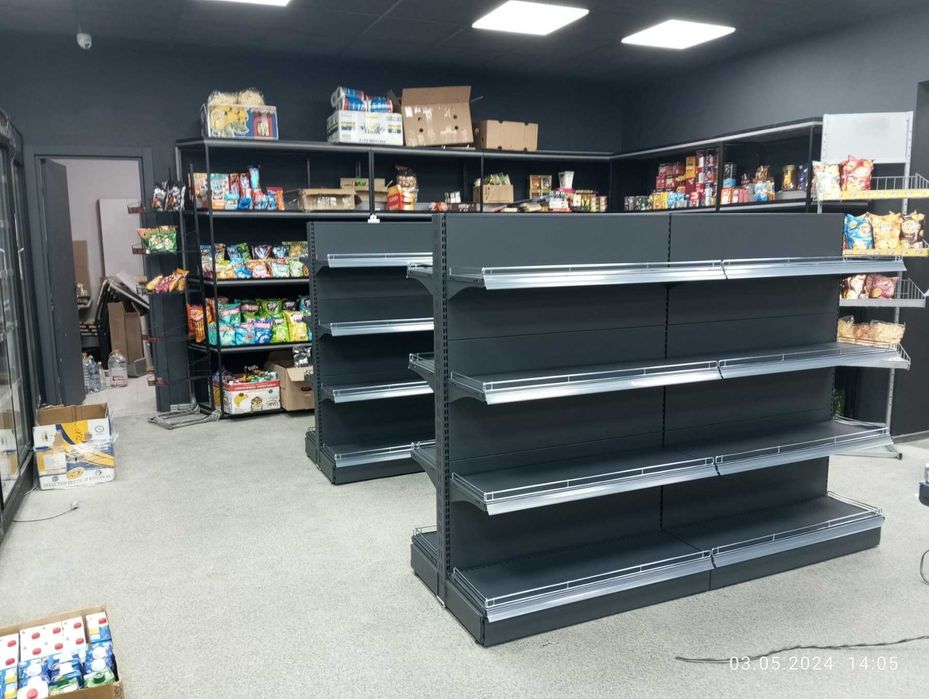 Торговое оборудование. Стеллаж торговый. Полки. Магазин. касса. крючки