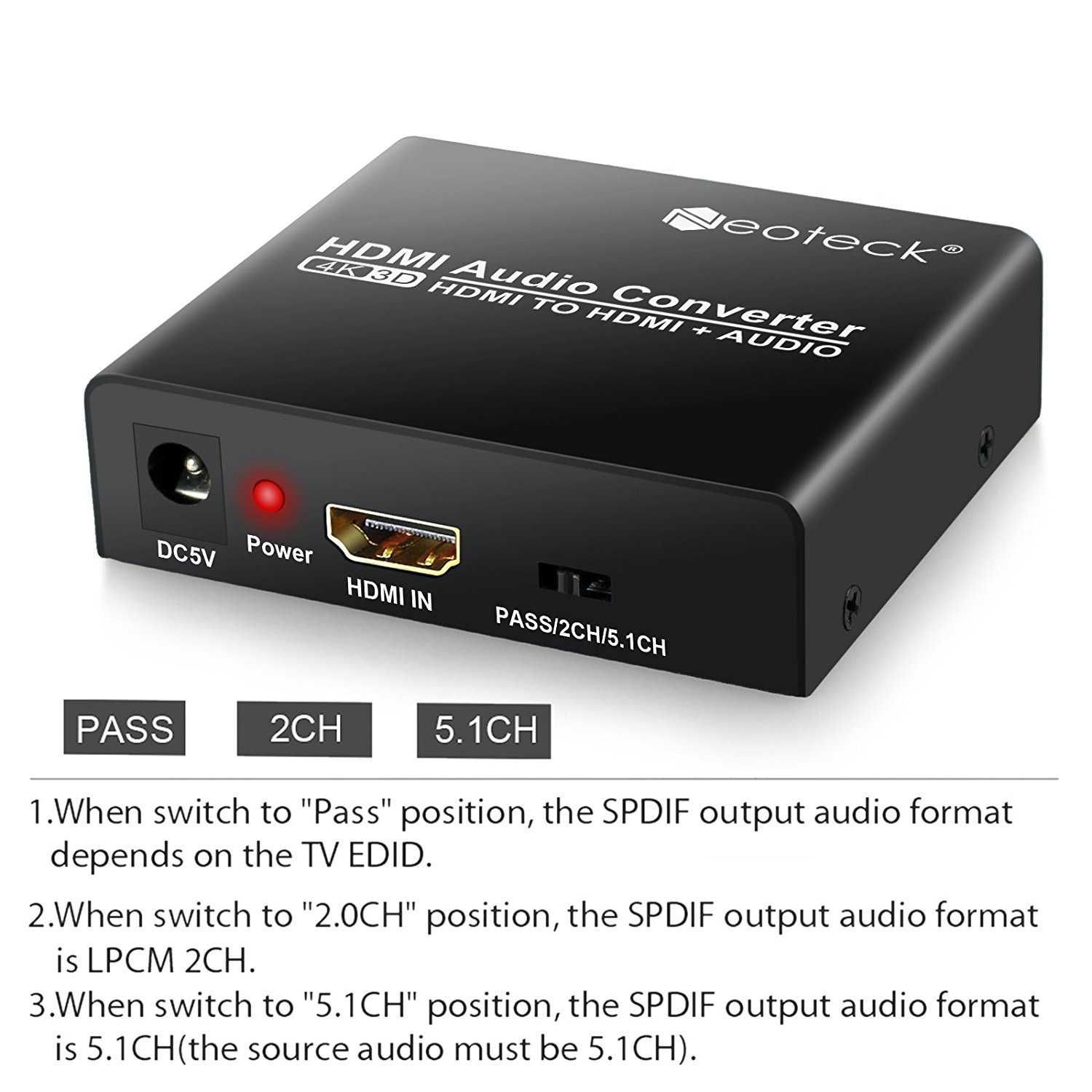 NEOTECK NTK006 Ekstraktor HDMI - HDMI 4K Spdif Toslink RCA TV Xbox PS4
