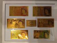 Zestaw złotych kolekcjonerskich banknotów FUNTY w ramce Prezent