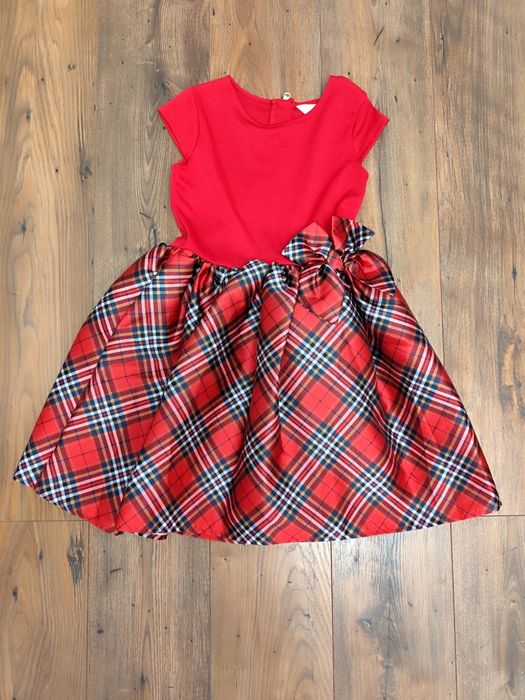 Świąteczna sukienka dla dziewczynki 134 140 kratka Mikołaja  h&m