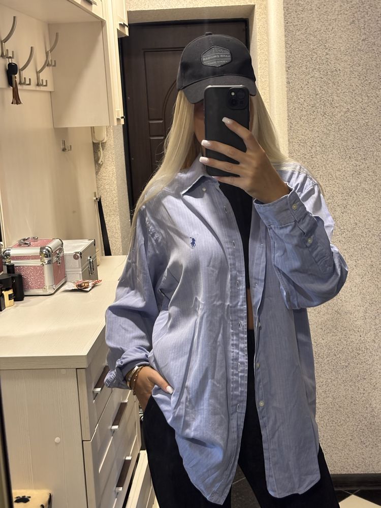 Сорочка у смужку/однотонна ralph lauren у клітинку oversize