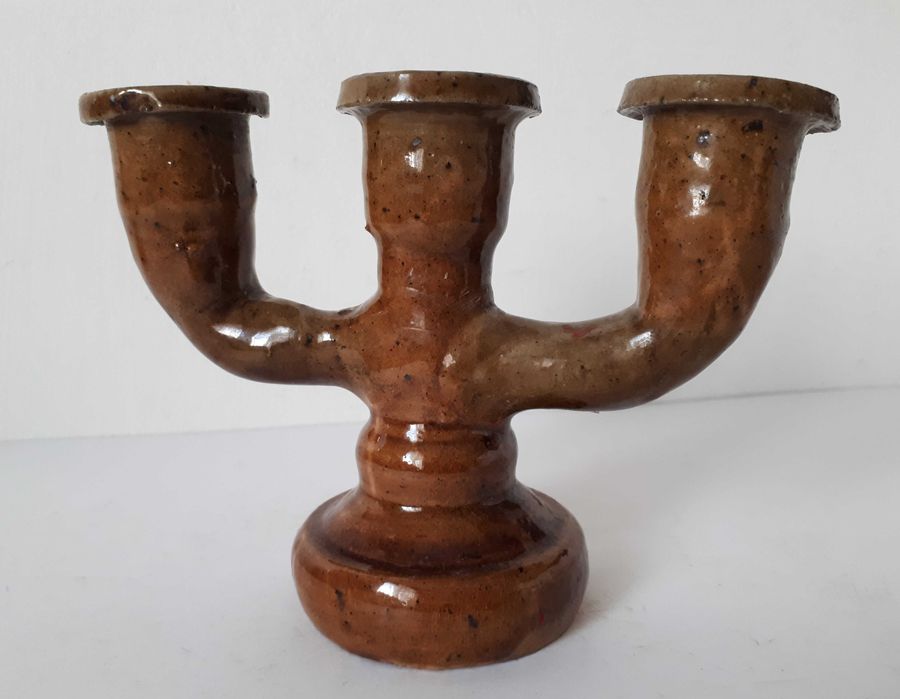 świecznik ceramiczny Iłża Chałupnik Cepelia trójramienny vintage