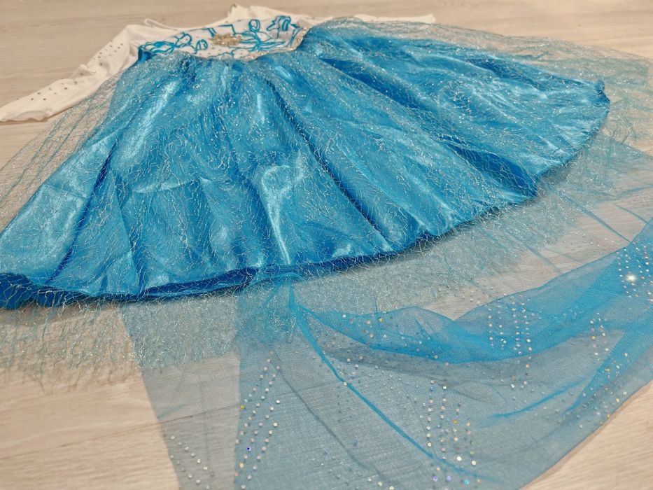 NOWY 110 116 Strój Sukienka Suknia ELSA Akcesoria Frozen Kraina Lodu