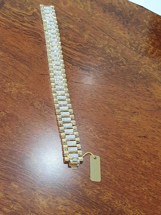 ZŁOTA BRANSOLETKA 585 Waga-67.1 gr.Z Diamentami-412szt,Ręcznie Robiona