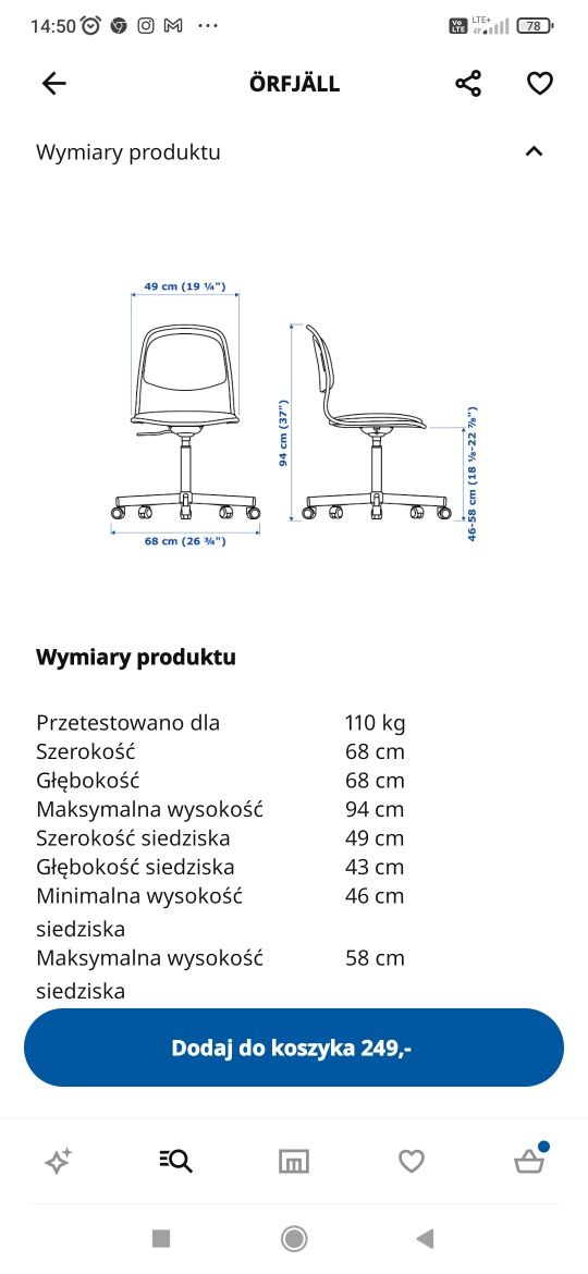 Krzesło obrotowe Ikea Orfjall granatowe