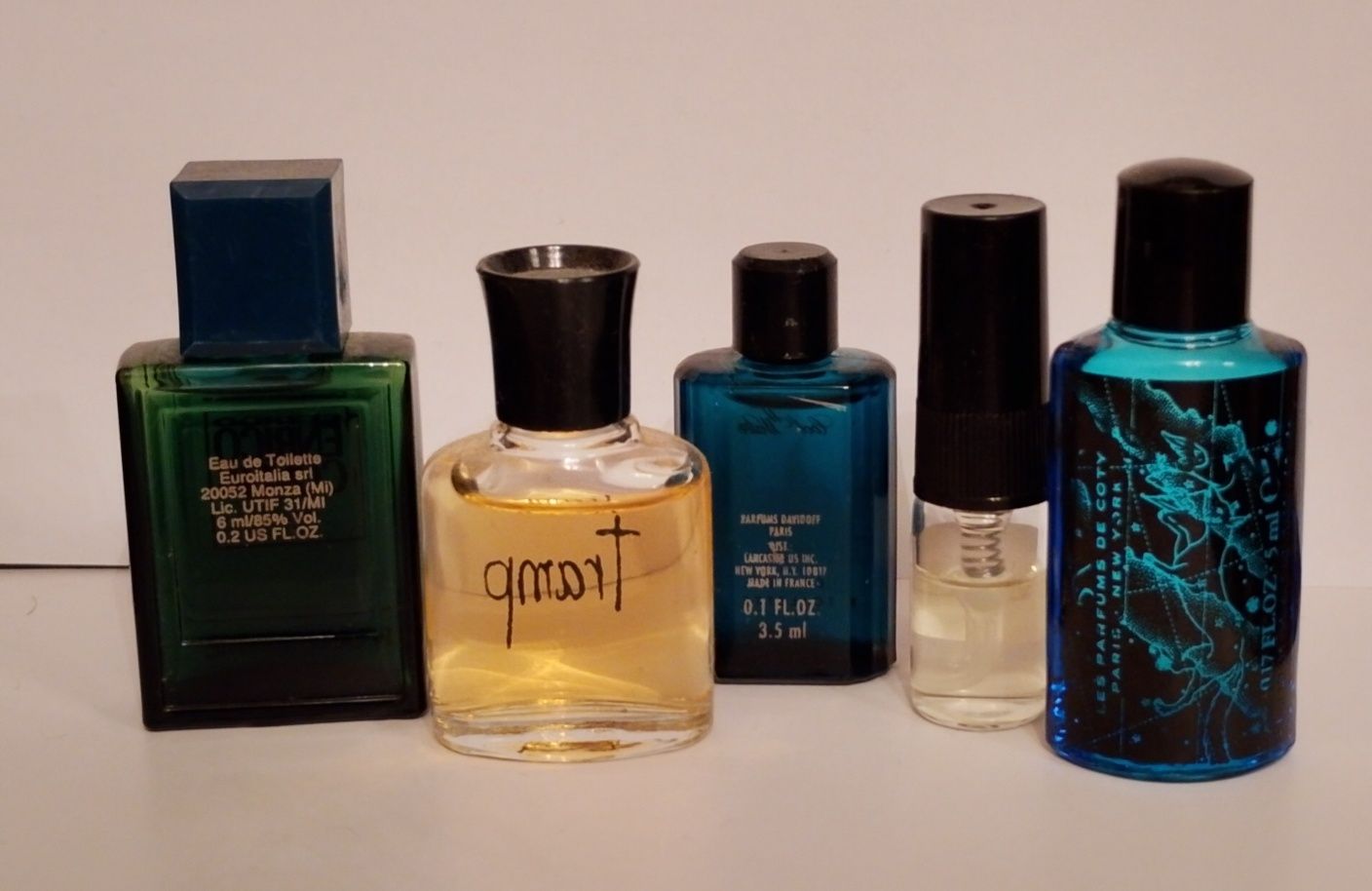 Zestaw miniaturek perfum 5 sz Tramp Coty Legend Davidoff Enrico Coveri