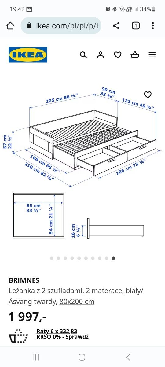 Łóżko rozkładane podwójne ikea brimnes