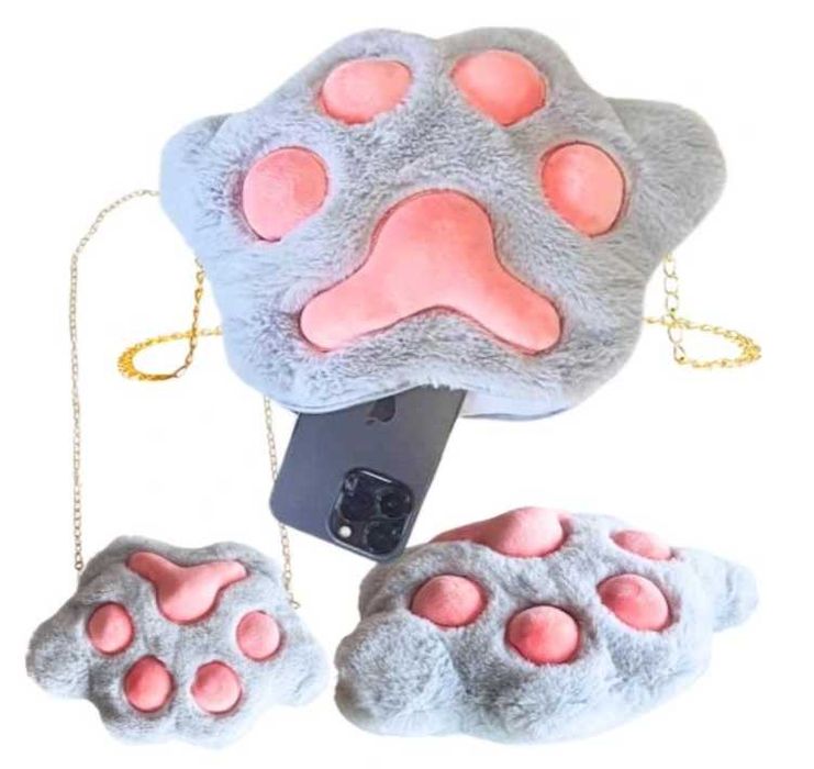 Torebka przytulanka Pluszowa KOCIA ŁAPKA Szara zapinana DPaw 26cm