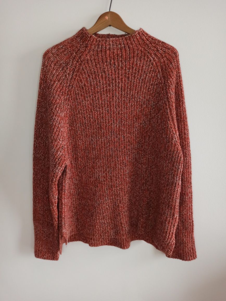 Wełniany pomarańczowy rudy sweter półgolf golf M&S Collection XL/42