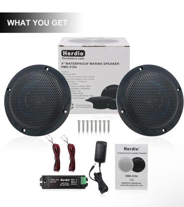 2 шт. Комплект динаміків Herdio 4" Waterproof Speaker HMS-5104 160 Вт