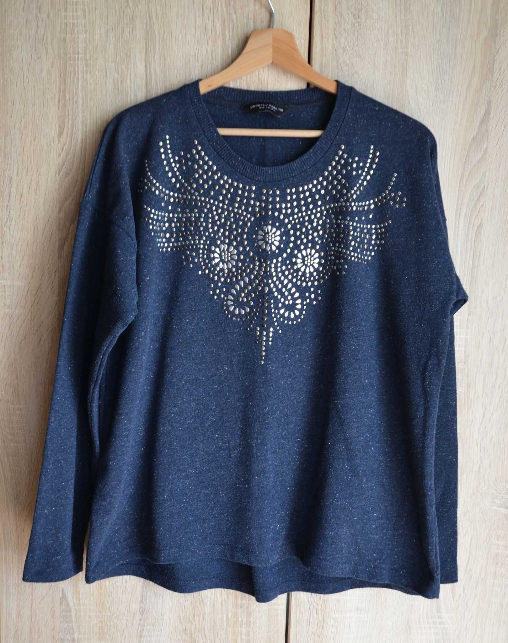 Bluza granatowa melanż z koralikami cienka 44 XXL