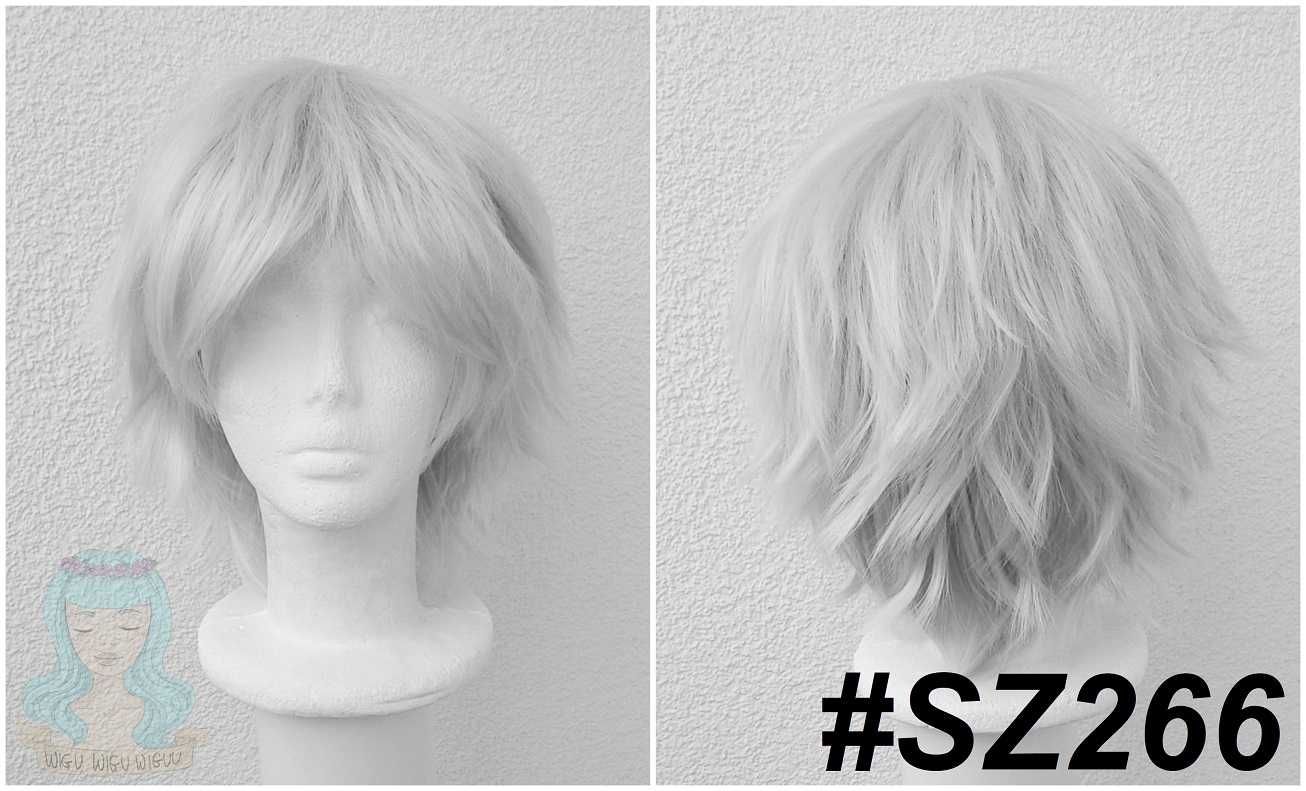 Szara krótka męska peruka z grzywką szary krótki męski wig cosplay