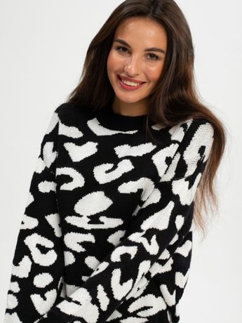 Трендовый леопардовый свитер boohoo чёрный с белым