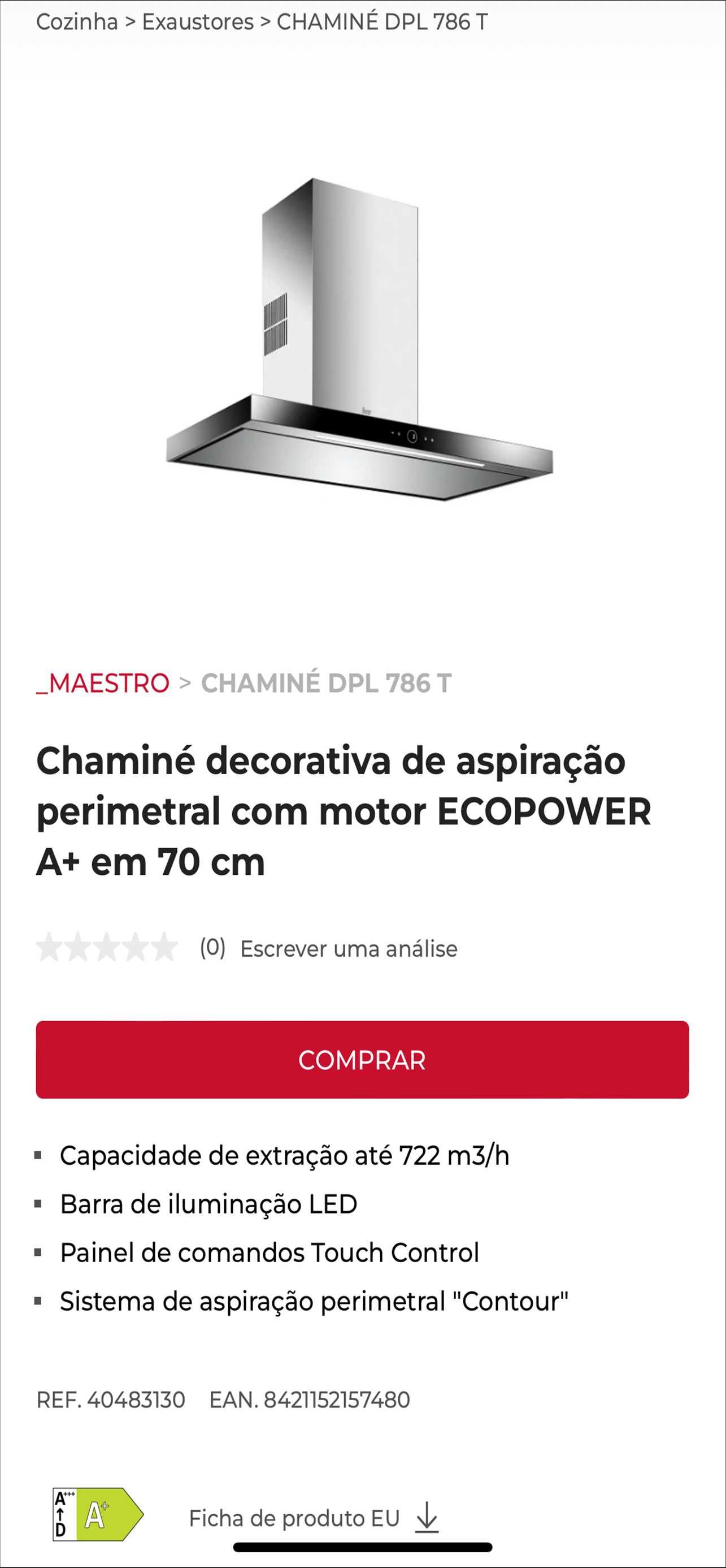 Exaustor Chaminé Teka DPL 786 T 70CM