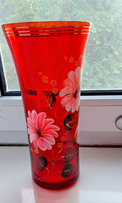 Wazon z czasów PRL malowany ręcznie antyczny kolorowy, sygnowany wazo
