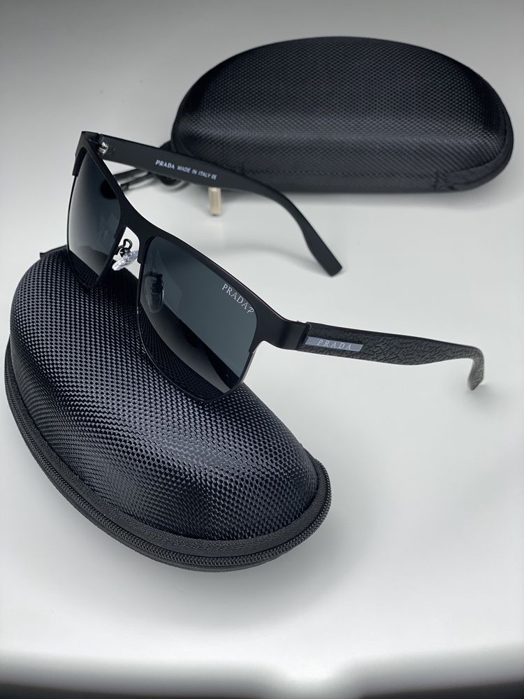 Мужские солнцезащитные очки PRADA полароид Черные с Поляризацией