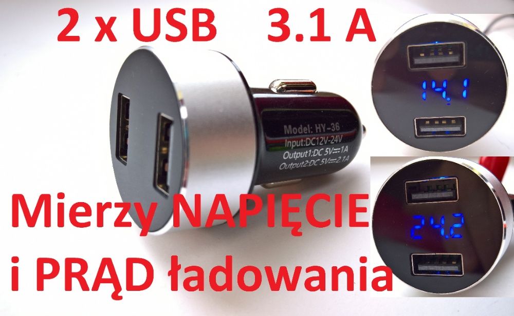 Ładowarka 2 x USB 3.1 A Quick Charge Szybkie Ładowanie 12V 24V 2.1A 1A