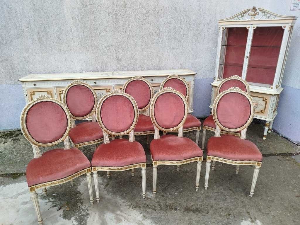 Włoska jadalnia witryna komoda stół rozkładany 8 krzeseł VINTAGE