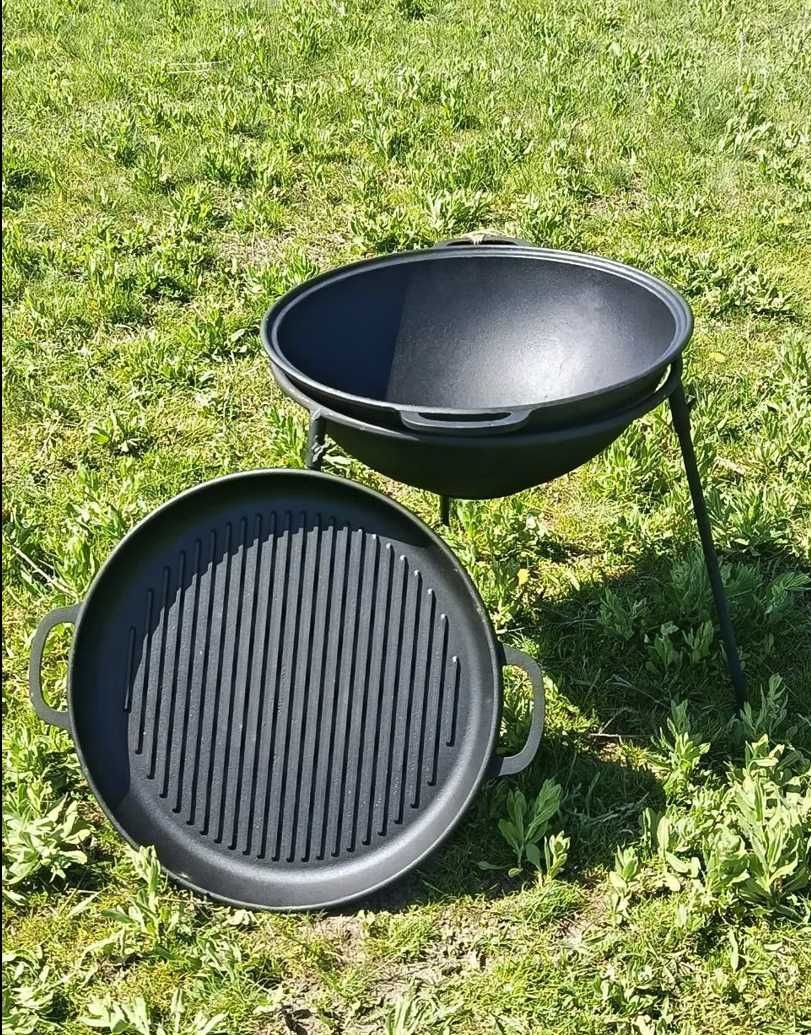 Казан чугунний 8,12,15,18л кришкою сковородою форми Wok + ПОДАРУНОК