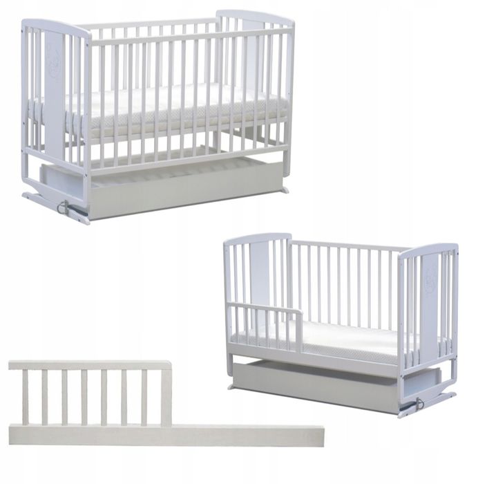 Łóżeczko Krzyś 3w1, kołyska, szuflada, barierką.