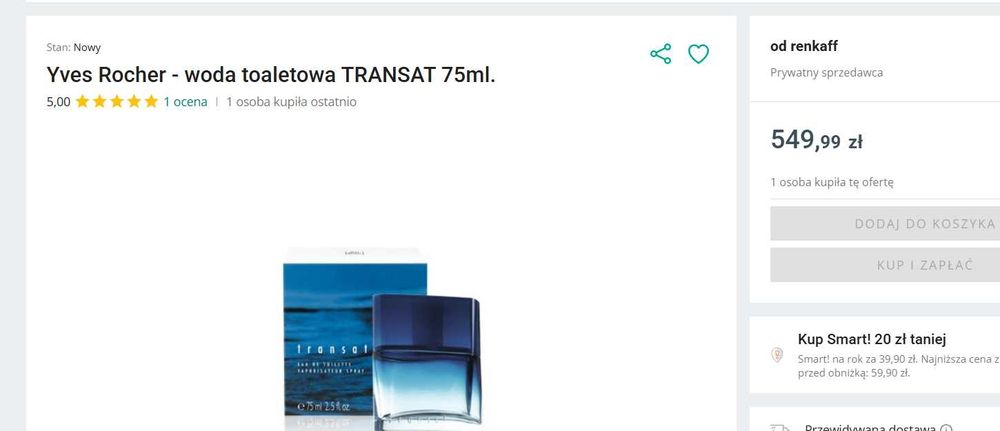 Transat Yves Rocher edt 75ml mega unikat