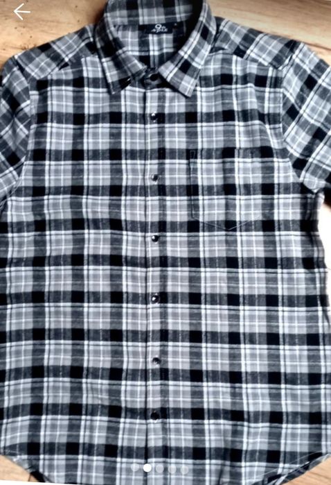 Koszula męska z długimi rękawami szara kratka flanela kieszeń guziki