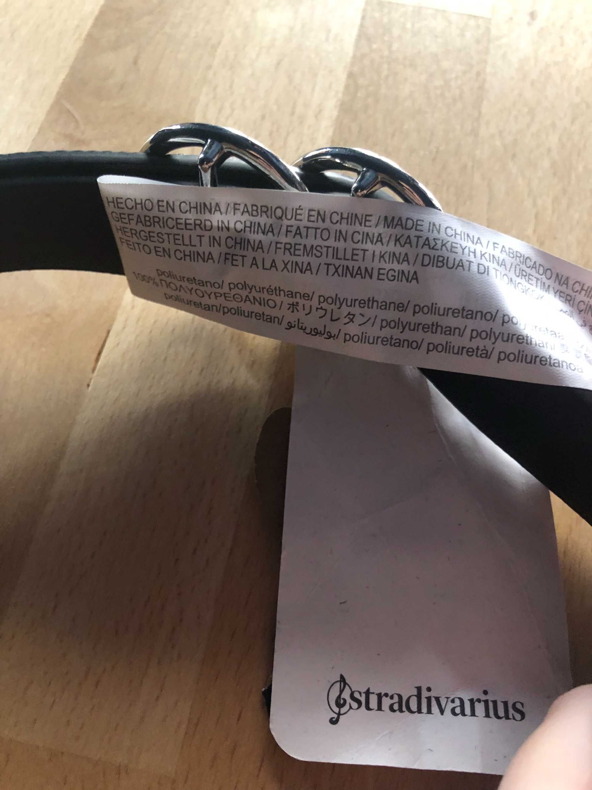 Stradivarius pasek z 2 skrzyżowanymi sprzączkami srebrny rozm. 80 NOWY